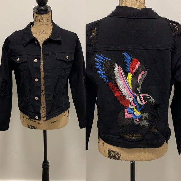 Jackets & Blazers - Eagle Distressed Black Jean Jacket